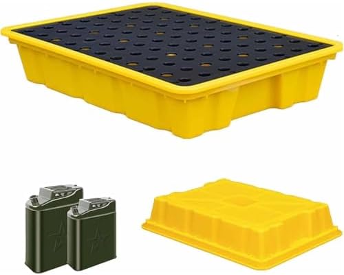 Stackable Spill Containment Pallet, Modular Industrial Polyethylene Tray with Nestable Grating for Garage & Workshop Storage, Heavy-Duty Spill Platform