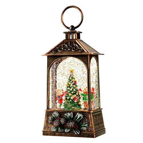 Christmas Lantern,Christmass Snow Globe Lantern Lights with 8 Christmas Songs,Battery & USB Powered,Christmass Snow Swirling Glitter Water Globe Lanterns for Xmas Home Decoration Holiday Party Gif...