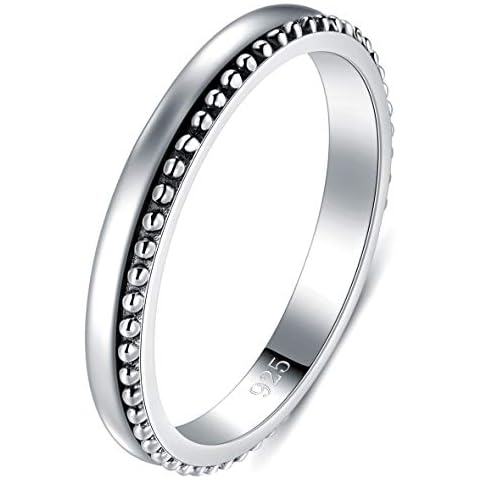 BORUO 925 Sterling Silver Ring High Polish Thin Beaded Bali Stackable Tarnish Resistant Engagement Wedding Band 2mm Ring Size 8 Cover
