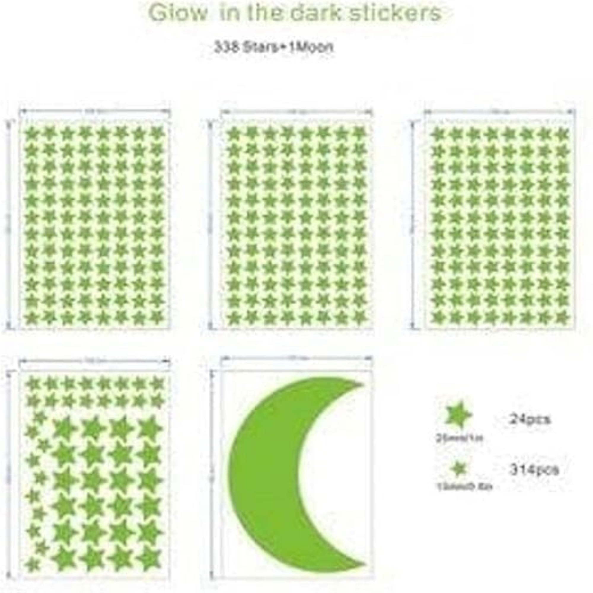 Glow in The Dark Stars & Moon Wall Stickers, 6 Sheets Pack 11