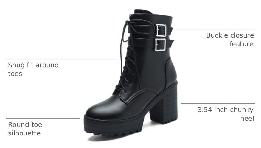 Image of FOREADA Goth Platform Heel Combat Boots Women Pearl Lace Victorian Booties