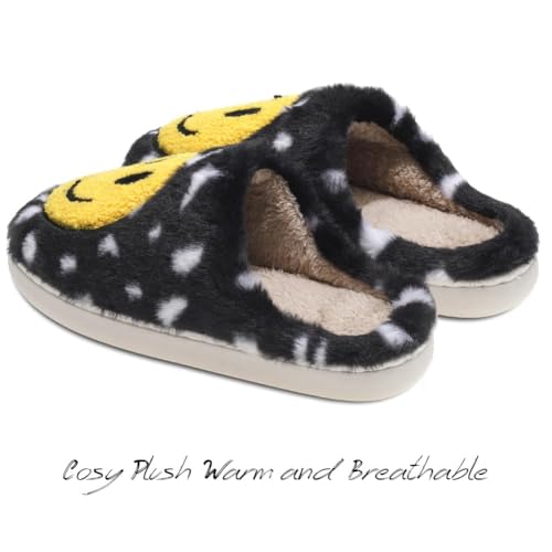 Image of Women's Men's Preppy Happy Face Slippers Comfy Warm Plush Slip-On House Slipper for Winter Indoor Soft Cushion Non-slip Fluffy Slides Slippers