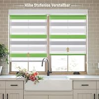 Deswell Doppelrollo Klemmfix ohne Bohren Grün-Grau-Weiß B45 x H150 cm (Stoffbreite 41cm) Rollos für Fenster ohne Bohren für Fenster mit Lichtdurchlässig & Verdunkelnd/Höhe Stufenlos Verstellbar – Ansicht 2