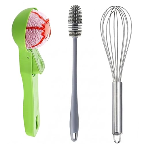 Image of KBS Bottle Cleaning Brush Silicone Long Handle for Water Bottle Containers Vase and Glass Sports Bottle Cleaner for Home and Kitchen Accessories Item (1-BOTTLEBRUSH+1-ICECREAMSCOOP+1-Whisk)