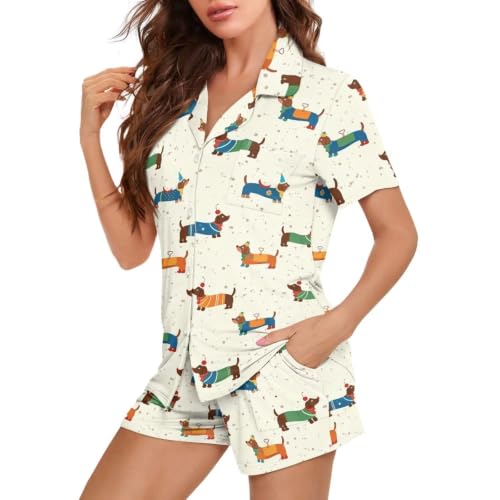 Image of Women's Short Sleeve Sleepwear Pajamas Nightwear with Pockets | Premium Polyester Fabric Ultra Soft Lightweight Breathable Touch, Wrinkle Resistant, All Day Cozy Wear for Daily Sleep