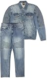 Men’s Premium Denim Jean Suit Standard Cut Biker Jacket With Slim Fit Biker Pants