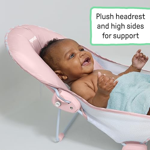 Image of Ingenuity Foldaway 2-Position Bather, 2-Position Adjustable Support Baby Bath seat for Sink or Bathtub, Ages 0-6 Months, up to 20 pounds, Pink