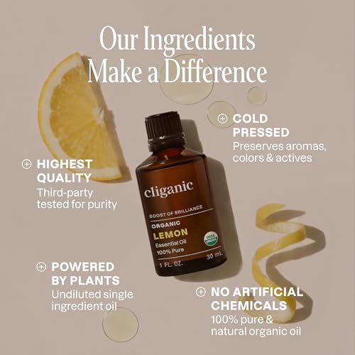 Image of Cliganic USDA Organic Lemon Essential Oil (1oz) - 100% Pure & Natural | Undiluted, for Aromatherapy, Household Cleaning | Non-GMO Verified