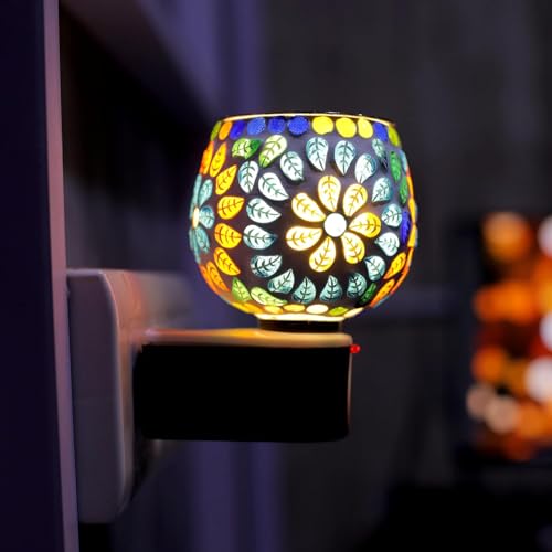 Image of K D Ceramic Electric Kapoor Dani Lamp with Glass Bowl | Camphor Diffuser Burner & Night Lamp for Pooja, Aromatherapy & Mosquito Repellent | (Randoum Design)