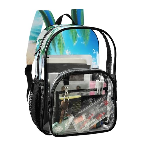 Sea Beach Palm Tree Clear Backpack - Stadium Approved Large 15.7-inch Waterproof Transparent Bag for Sports, Concerts, Work, Travel#1742