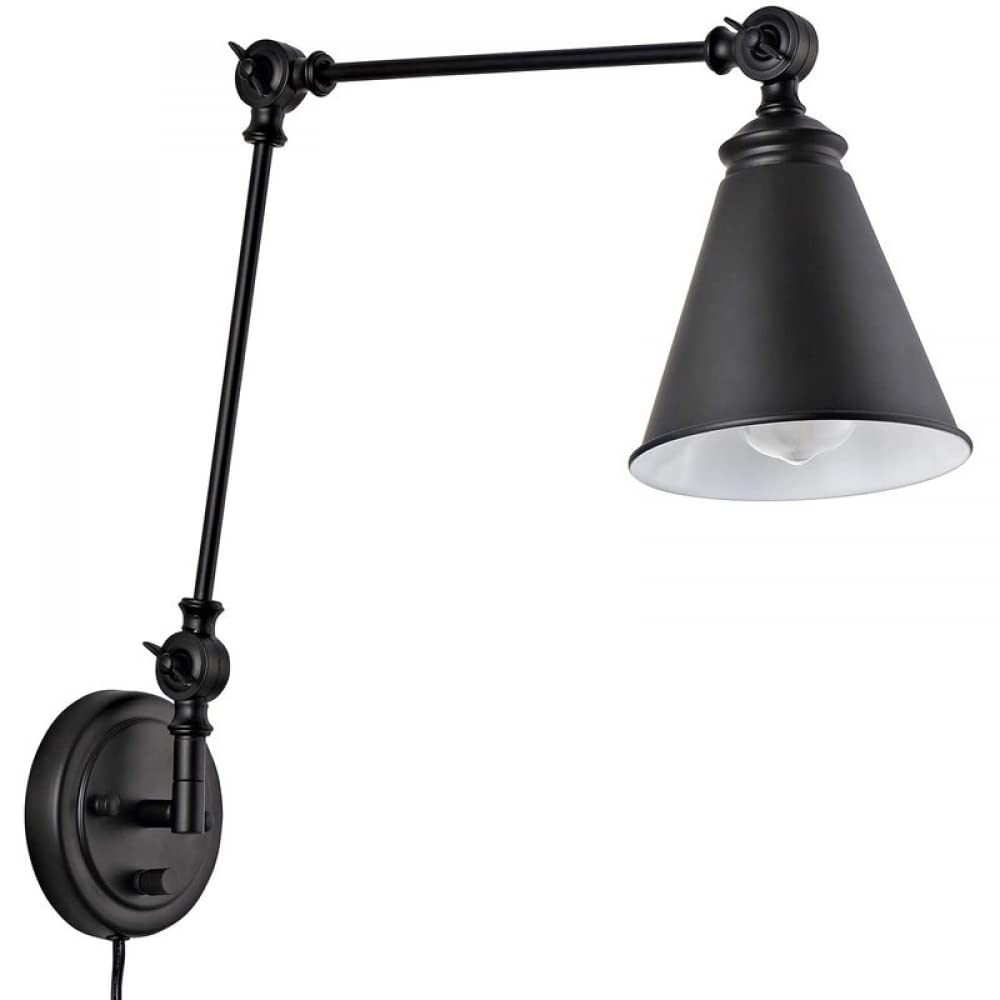 JDFRetro Folding Swing Arm Wall Lamp, Industrial Style Adjustable With Switch Adjustable Wall Lamp, Bedroom Study Living Room Reading Lamps, Wall Mounted Bedside Lamp-Black