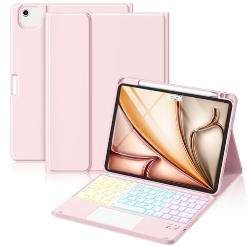 Hamile for iPad Air 11 Inch Case with Keyboard M4/M3/M2 - Multi-Touch Trackpad 7 Colors Backlit Magnetic Stain Proof Folio Cover for iPad Air 5/4th Generation & Pro 11-in 4th 3rd 2nd 1st Gen Pink