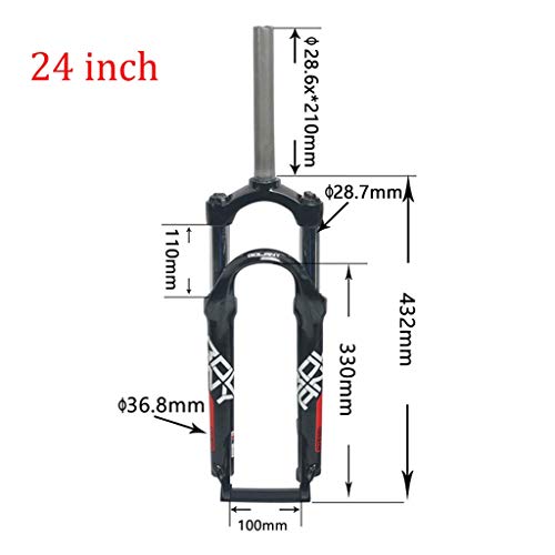 Zyy 24 Inch Bike Suspension Fork, 1-1/8'' Lightweight Magnesium Alloy Straight Pipe Mtb Gas Fork Shoulder Control Balck 100Mm (Color : B, Size : 24 Inch) #TOP1