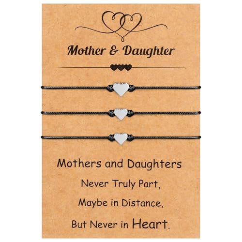 Image of EOBOH Mother's Day Gift Bracelets, Mother's Day Bracelets Adjustable Hearts Mother Daughter with Card, Love Mothers Day Gifts for Grandma Daughter Accessories