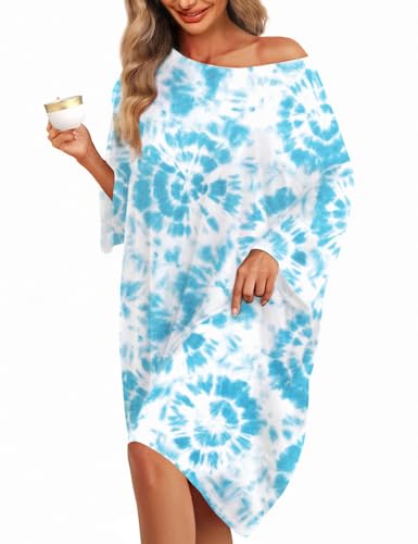 Image of KFUBUO Plus Size Nightgowns for Women Oversized Sleep Tshirts Dress Short Sleeves Sleepwear With Pocket Fit S-5XL