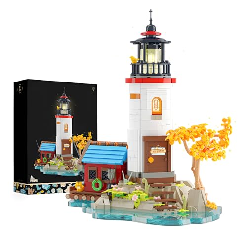 Kap-Leuchtturm-Bausteine Bausatz mit Fischerhäuschen Mini-Mikro-Klemmbausteine Insel Leuchtturm Modular Architektur Display Modell Spielzeug Geschenk für Erwachsene Kinder ab 6 Jahren 1420 Teile