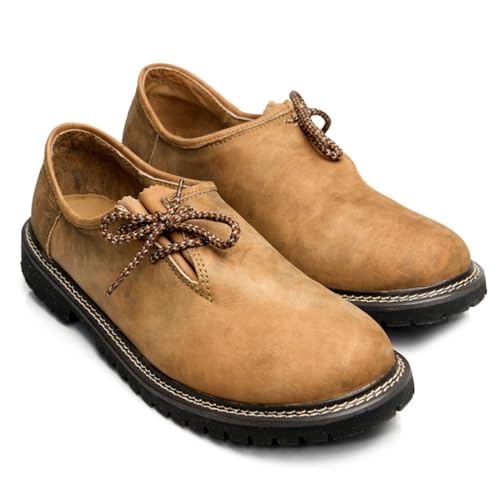 Image of STEIGENHOFER Men's Lederhosen Shoes for Authentic Oktoberfest Costume - Bavarian Haferlschuhe for Men - Traditional German Leather Shoes with Side Lacing - Trachten Footwear - Multiple Colors & Sizes