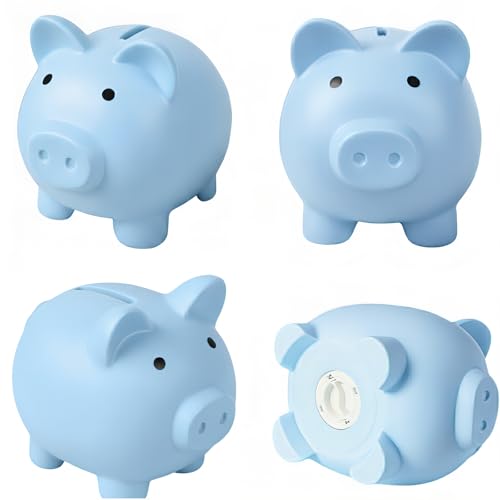 Image of Cute Piggy Bank for Sbrvaniy Pig Money Bank Coin Bank for Boys and Girls My First Unbreakable Money Bank Large Size Decoration Savings (Blue)