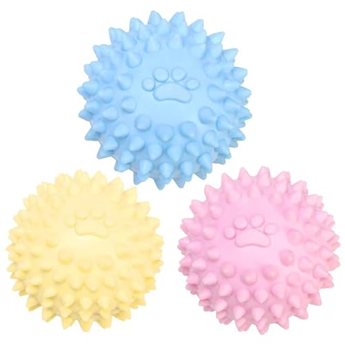 Dog Chew Toys for Aggressive Chewers,3Pcs Colorful Dogs Toy Spiky TPR Ball No Squeak Chew Toy Long Lasting for Aggressive Heavy Chewers Dogs Puppy Teething Training Spiky Rubber Ball Toy Small