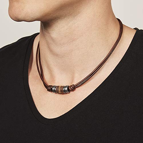 Fossil Collana Da Uomo Vintage Casual, Collana In Pelle Marrone, JF00899797