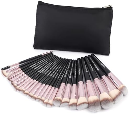Makeup Brushes, 25 Pcs Professional Makeup Brush Set Foundation Brushes Eyeshadow Blush Brush Blending Concealers Face Powder Make up Brushes Set with Zipper Pouch(Black Gold)