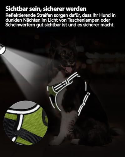 Joytale Hundegeschirr mittelgroße Hunde, reflektierendes Geschirr Hund,luftdurchlässige Hundegeschirr, verstellbares Brustgeschirr mit Griff beim Führen und Training, Grün, M