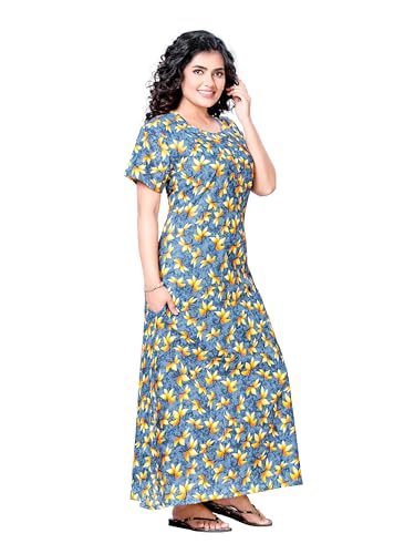 Image of Keyocean Women's Cotton Printed Nighty Night Gown Maxi Free Size (Pack of 2) Grey & White