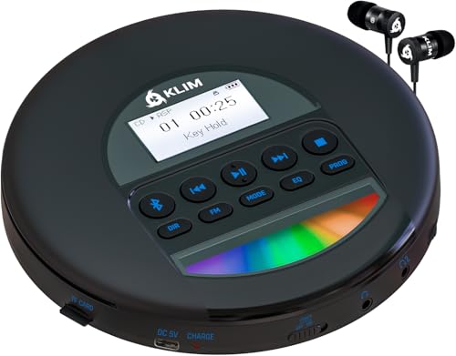 KLIM Nomad CD Player Bluetooth - Tragbarer CD-Player Discman mit langlebigem Akku - Inklusive Kopfh&ouml;rer - CDR, CDRW, MP3 - Mit TF-Reader, Radio FM - Ideal f&uuml;r Autos - Schwarz Blau