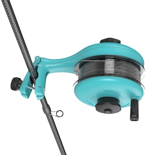 Bobinadora de línea de pesca con sistema de tensión y soporte portátil