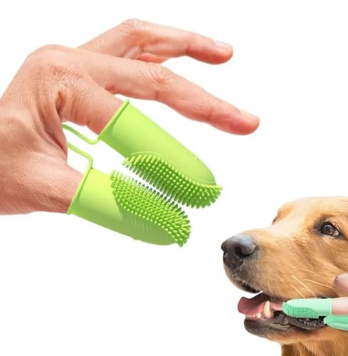 Image of DENTIMICA Double-Handed Fingertip Dog Toothbrush Oral Cleaning Puppy Toothbrush TPR Flexible and Durable Pets Finger Teeth Brushes 2pcs(Blue+Green)