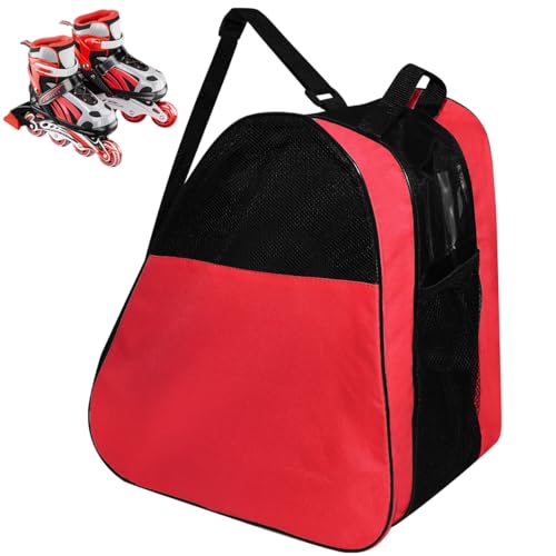 VGECEE Bolsa para Patines En Linea Bolsa para Patinete Infantil Bolsa para Patines Niña Mochila para Patines de 4 Ruedas y Casco para Patines Casco Protecciones, 3 Compartimentos (Rojo)