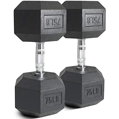 Pair of PowerFit Rubber Hex Dumbbells (75lb)