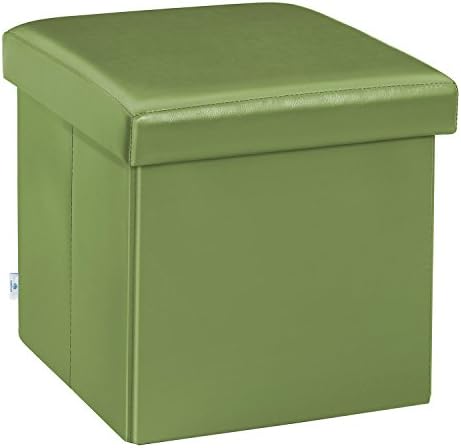 B FSOBEIIALEO Storage Ottoman Cube Faux Leather Toy Chest Footrest Seat Baby Green 11.8"x11.8"x11.8"