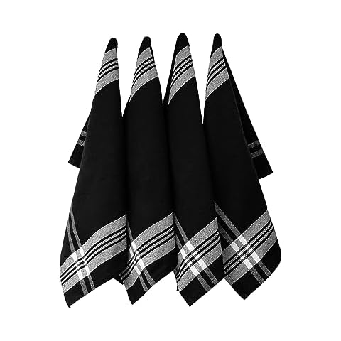 Black Kitchen Towels Kitchen Dish Towel100% Cotton Dishtowels Hand Towels Kitchen, French Striped Dish Towels Drying, Hand Tea Towels, Farmhouse Dish Towels (18x28 inch) Set of 4 Cover