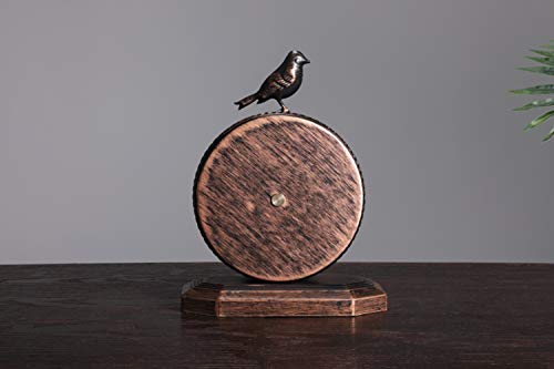 Shisedeco Vintage Cottage Metal Table Clock With Bird, Retro Mantel/European Wrought Iron Metal Industrial Quartz Desk & Shelf Clock (F) #TOP2
