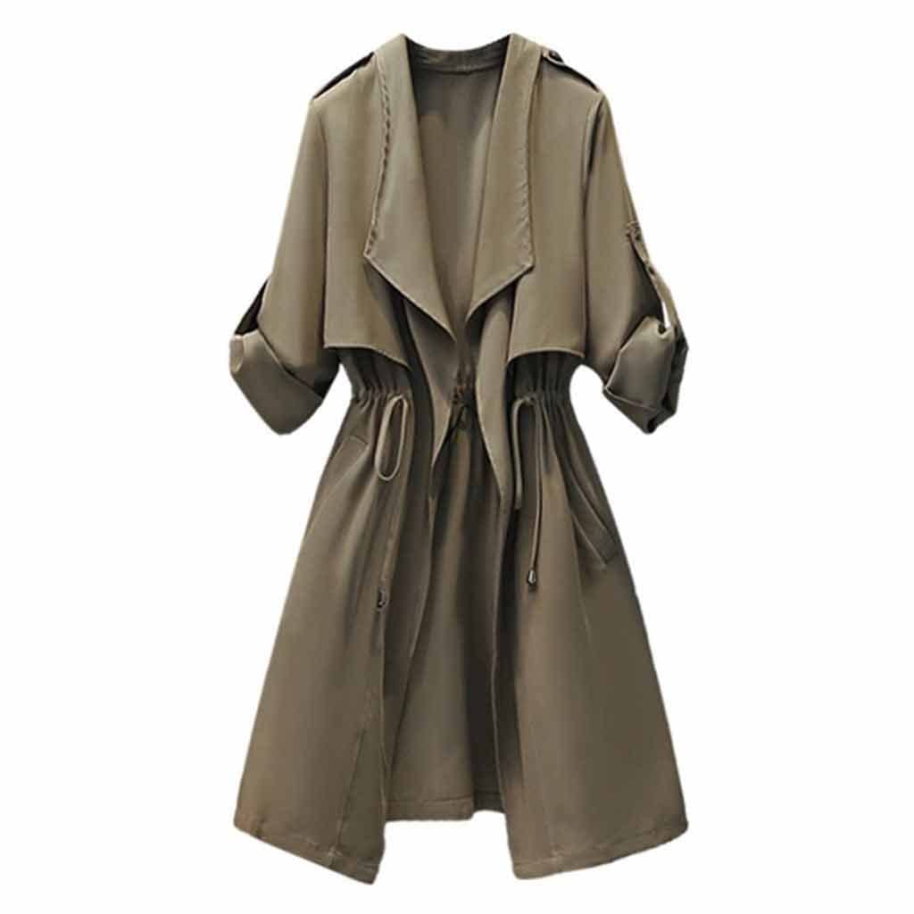 Womens Trench Coat Long Coat Fall Plus Size Slim Trench Coat