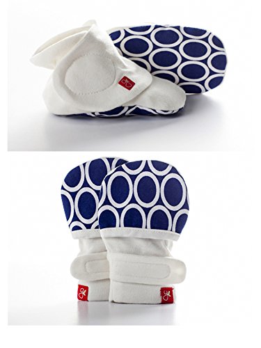 goumikids Organic Mitts & Booties Bundle, Soft Stay On Scratch Proof Mittens and Adjustable Baby Booties (Ellipse Blue 0-3 Months)