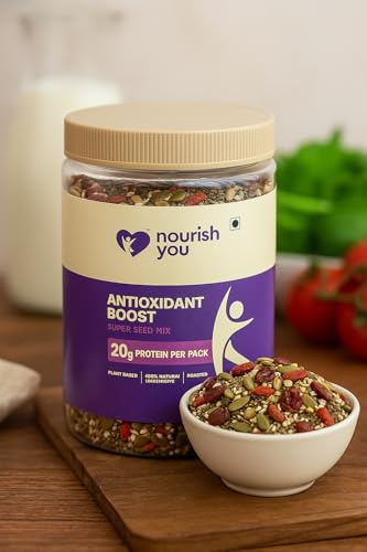 Image of Nourish You Antioxidant Boost Trail Nuts & Super Seed Mix 300g Jar| Mixed seeds for eating| No Artificial Flavours & Preservatives| seeds combo Mix of Sunflower, Chia, Flax , Seasame , Pumpkin Seeds , Cranberries & Gojiberries