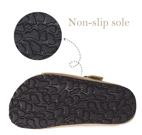 Image of ZUSERIS Kids Toddler Sandals Boys Girls Summer Slides | Soft Cork Footbed, Non-slip,Adjustable Straps,Comfort Suede Leather,Lightweight
