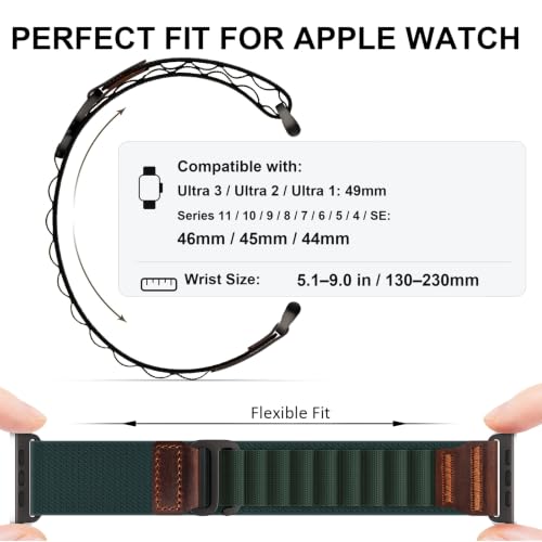 Image of MRAIN-H Leather Design Compatible with Apple Watch Bands Ultra 3 2 1 (49mm) & Series 11 10 9 8 7 6 5 4 SE 3 2 1 (46mm 45mm 44mm), Soft Stretchy Nylon Sport Band for iWatch Men Women
