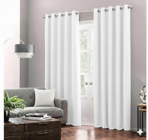 Image of Amazon Brand - Solimo Velvet Curtain Set of 2 (52x48 Inch) Plain Door & Window Curtains for Living Room & Bedroom |75% Light Blocking, Eyelet Curtains for Home Decor in White Color (4 feet x 4 feet)