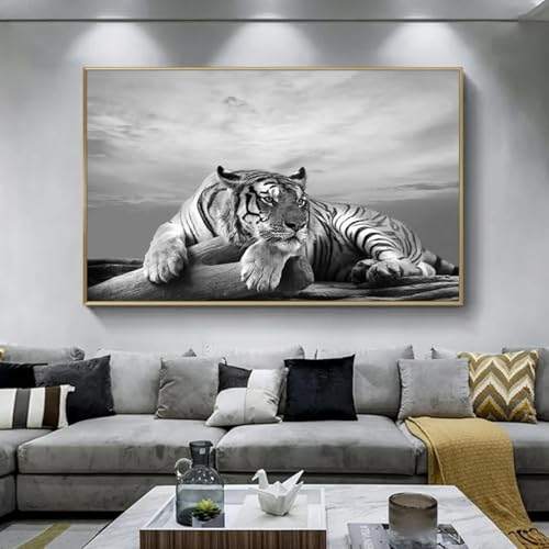 Art mural moderne tigre noir et blanc sur toile - 2