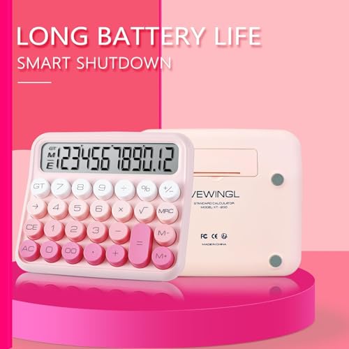 Image of Arsenio New Colorful Mechanical 12 Digit Large LCD Display Big Round Button Calculator Automatic Sleep Work with Battery for School Office Business Home (Multicolor) (Design-03)