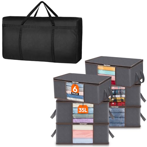 Lifewit 120L Large Storage Duffle Bags, 6 Pack 35L Clothes Storage Bags, Folable Storage and organization, Storage Bags with Zippers and Handles, for Travel, Camping, Sweaters, Coats, T-shirts