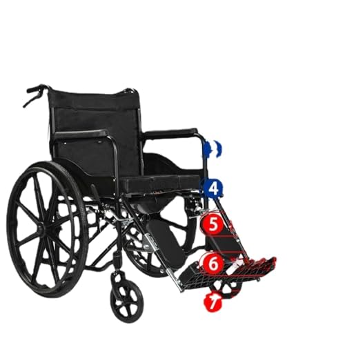 高齢者用折りたたみ軽量車椅子 麻痺高齢者用手動多機能ポータブルベビーカー (大便器(革張り)脚が昇降可能な車椅子)
