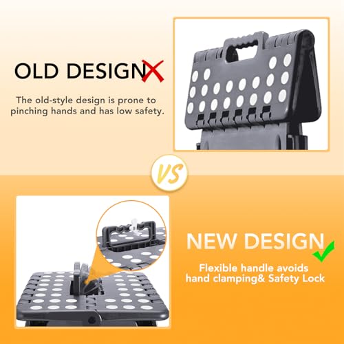 Image of Delxo 16 Inch Folding Step Stool,Foldable Stool for Adults with Safety Lock,Portable Collapsible Plastic Stepstool,Non Slip Folding Stools for Kitchen Bathroom Bedroom Up to 400LBS,(Dark Grey 1PC)
