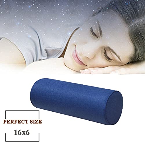 16X6 Inch Car Round Cervical Neck Pillow Semi-Roll Pillow With Washable Cotton Cover.(Blue) #TOP1