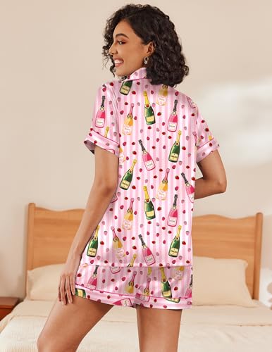 Image of Ekouaer Women's Silk Satin Pajama Set Short Sleeve Pjs Shorts Set S-XXL