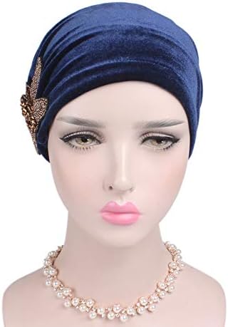 Women's Stretch Velvet Turban Hat Cancer Chemo Beanie Beaded Flower Hair Wrap Cap Headwear - Image 7