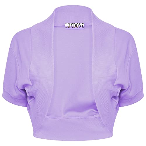 Image of Loxdonz Girl's Short Sleeve Shrug Childrens Kids Cotton Cardigan Bolero Shrug Jacket